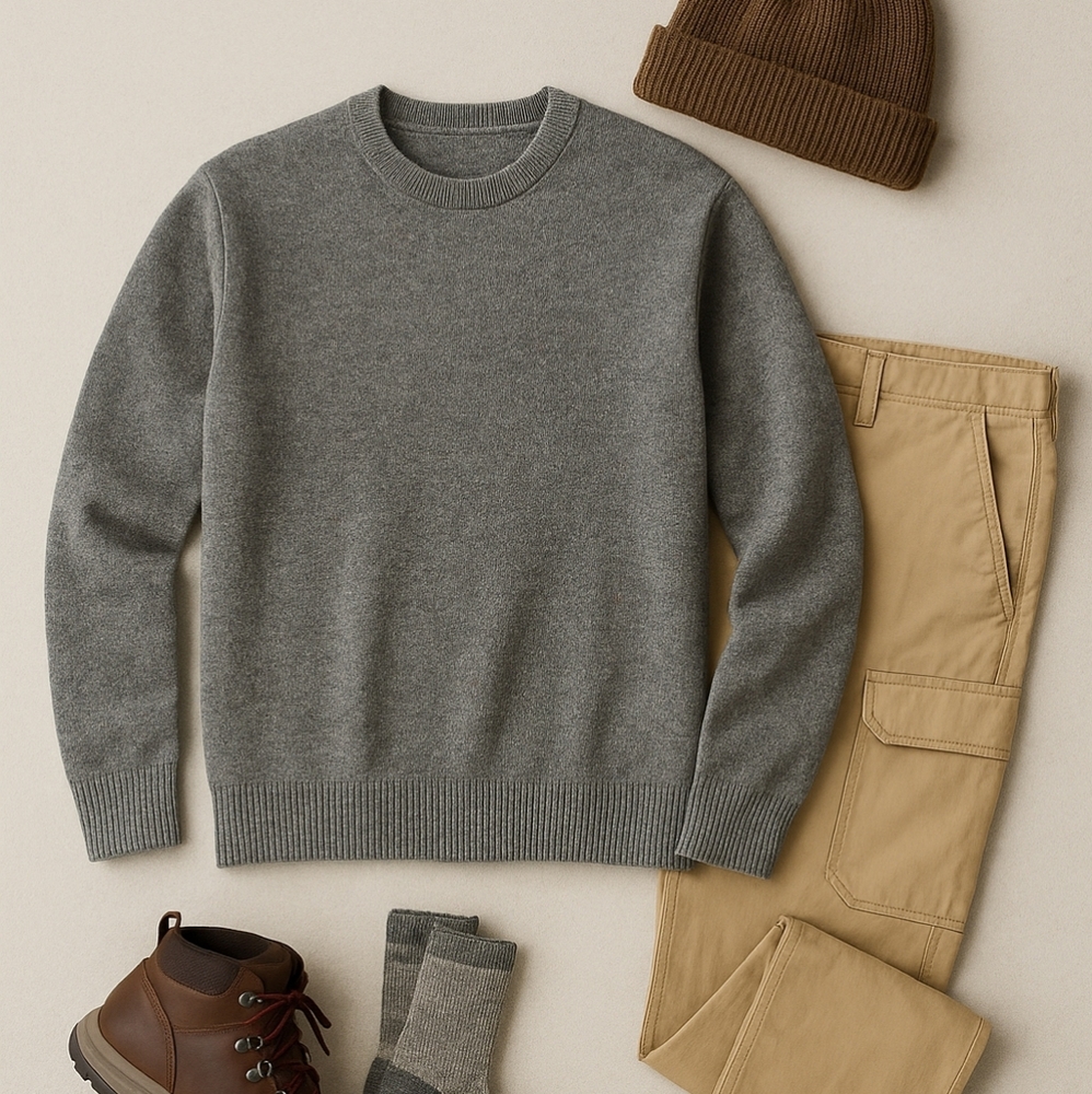 Smartwool Sparwood Crew Sweater L Gray Merino Wool Nylon Acrylic Silk Blend